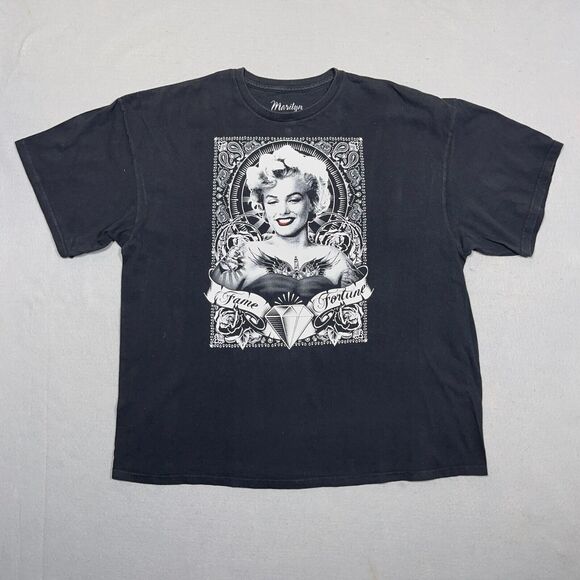 Marilyn Monroe Shirt Men 3XL Black Fame Fortune Roses Graphic Tee Red Lips - Picture 1 of 9